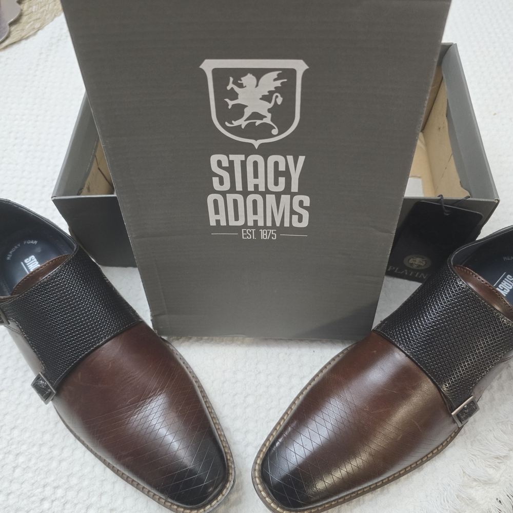 Stacy Adams Brown Leather Slip-On Loafers with Black Textured Strap